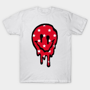 Red Stars Drippy Smiley Face T-Shirt